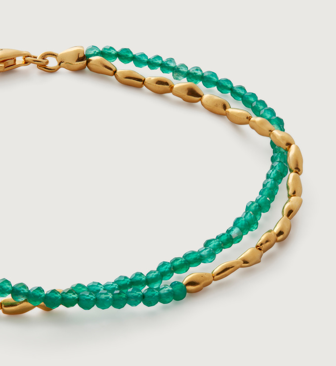 Gold Vermeil Mini Nugget Gemstone Beaded Bracelet - Green Onyx - Monica Vinader