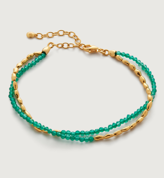 Gold Vermeil Mini Nugget Gemstone Beaded Bracelet - Green Onyx - Monica Vinader