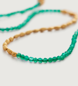 Gold Vermeil Mini Nugget Gemstone Beaded Necklace Adjustable 41-46/16-18" - Green Onyx - Monica Vinader