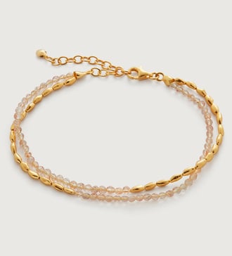 Gold Vermeil Mini Nugget Gemstone Beaded Bracelet - Golden Sandstone - Monica Vinader