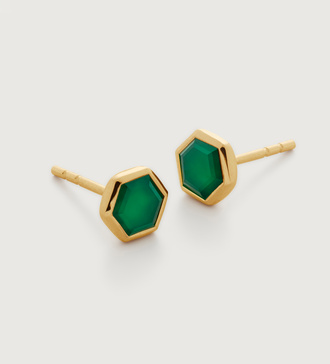 Gold Vermeil Kate Young Gemstone Stud Earrings - Green Onyx - Monica Vinader