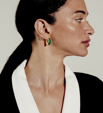 Alternate view of Gold Vermeil Kate Young Gemstone Small Hoop Earrings - Green Onyx - Monica Vinader