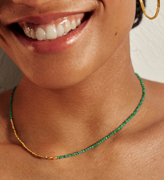 Alternate view of Gold Vermeil Mini Nugget Gemstone Beaded Necklace Adjustable 41-46cm/16-18' - Green Onyx - Monica Vinader