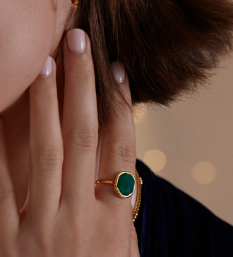 Alternate view of Gold Vermeil Siren Medium Stacking Ring - Green Onyx - Monica Vinader