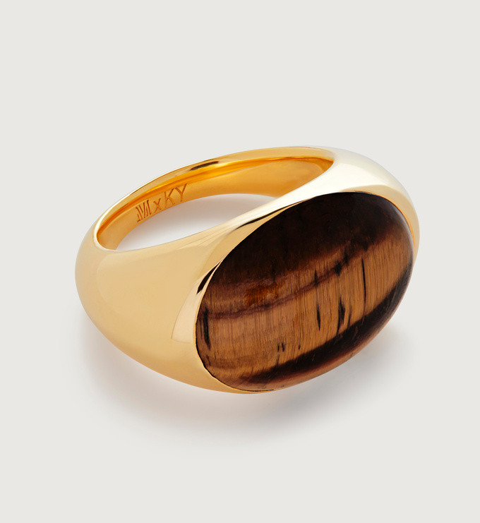 Gold Vermeil Kate Young Gemstone Ring - Kate Young Gemstone Ring - Tigers Eye - Monica Vinader