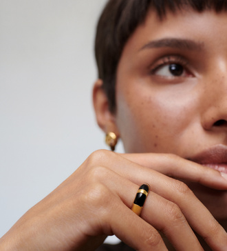 Alternate view of Gold Vermeil Kate Young Striped Gemstone Stacking Ring - Black Onyx - Monica Vinader