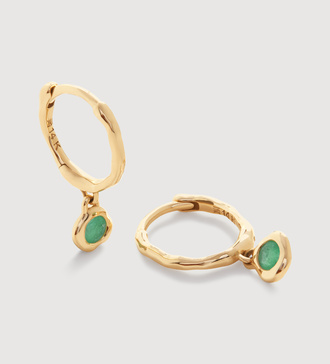 Gold Siren Gemstone Mini Huggie Earrings - Emerald - Monica Vinader