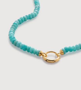 Gold Vermeil Kissing Moon Gemstone Capture Necklace 46cm/18' - Amazonite - Monica Vinader