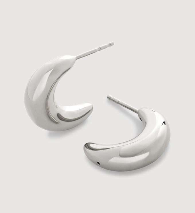 Sterling Silver Crescent Moon Medium Hoop Earrings - Monica Vinader