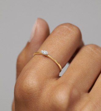 Alternate view of Gold Lab Grown Diamond Marquise Solitaire Stacking Ring - Lab Grown Diamond - Monica Vinader