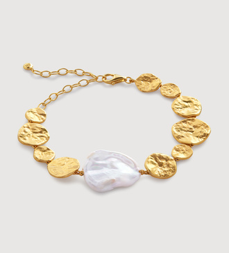 Gold Vermeil Capri Keshi Pearl Disc Bracelet - Pearl - Monica Vinader